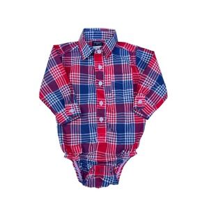 OshKosh B'gosh Baby Boys Plaid Long Sleeve Button Up Bodysuit 18 Months Red Blue